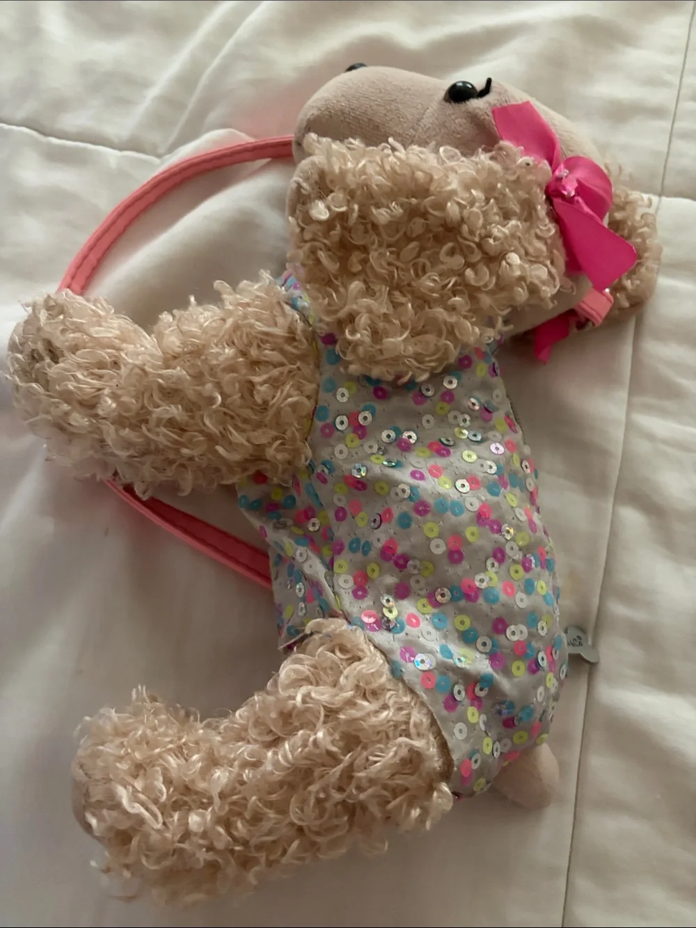 Poochie & Co Sequin Puppy Crossbody Bag with Pink Strap